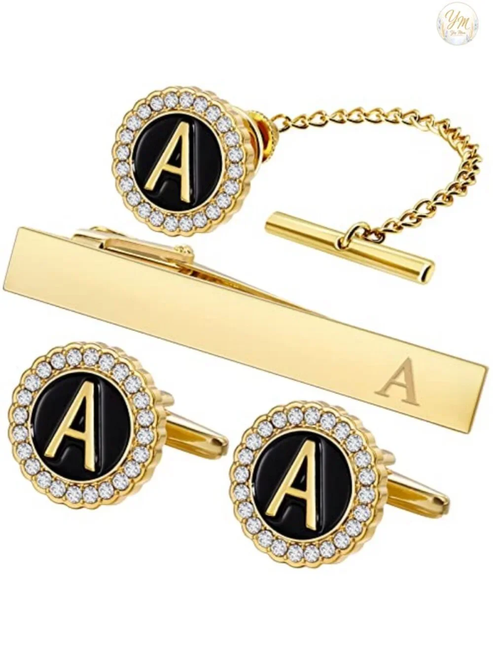 Men's 3-Piece Jewelry Set: Tie Clip, Cufflinks, Lapel Pin - Gold Plated Gift Set